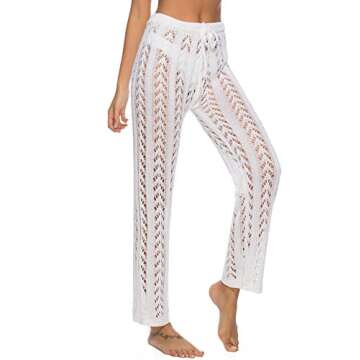 Womens Cover Up Pants Crochet Knit Sexy See Through White Beach Swim Coverup Pants