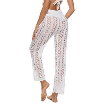 Womens Cover Up Pants Crochet Knit Sexy See Through White Beach Swim Coverup Pants