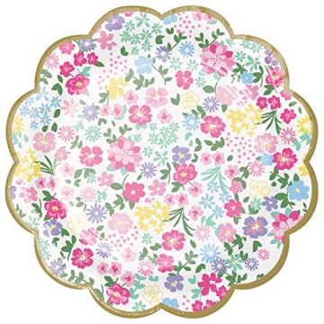 Creative Converting Floral Tea Party Scalloped Dessert Plates - Perfect for Celebrations!