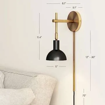 Nathan James Tamlin Wall Light Fixture, Wall Mounted 1-Light Lamp, Plugin Sconce with On/Off Switch for Living Room, Reading Nook or Bedroom, Vintage Brass/Matte Black