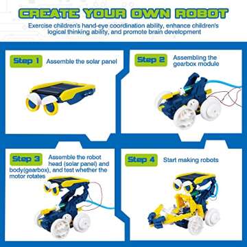 Beauwow 11-in-1 STEM Solar Robot Toys for Kids Age 8-12, DIY Educational Science Kit for Teens, Solar Powered Building Toys, Robotics and Renewable Energy, Unisex, English, 8x10.9x2.65 inches