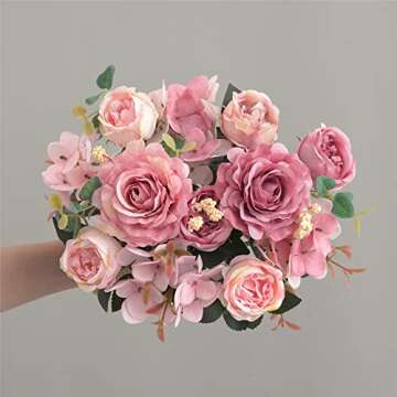 karoro Artificial Flowers Fake Peony Silk Flowers Bouquet Decor Faux Camellia Hydrangea Flower Arrangements Wedding Decoration Table Centerpieces