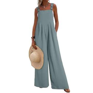 Dokotoo Womens Overalls Dusk Blue Jumpsuits for Women Casual Loose Fit Solid Color Wide Leg One Piec...