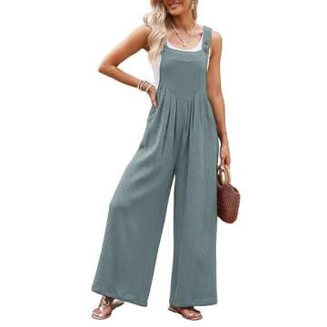 Dokotoo Womens Overalls Dusk Blue Jumpsuits for Women Casual Loose Fit Solid Color Wide Leg One Piece Sleeveless Jumpsuit Adjustable Straps Long Pant Rompers with Pockets Medium