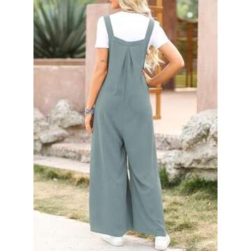 Dokotoo Womens Overalls Dusk Blue Jumpsuits for Women Casual Loose Fit Solid Color Wide Leg One Piece Sleeveless Jumpsuit Adjustable Straps Long Pant Rompers with Pockets Medium