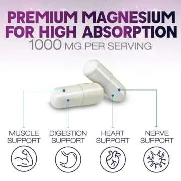 Magnesium Citrate Capsules 1000mg - Max Absorption Magnesium Powder Capsules for Muscle, Nerve, Bone and Heart Health Support, High Absorption Citrate Complex, Gluten Free, Non-GMO - 240 Capsules
