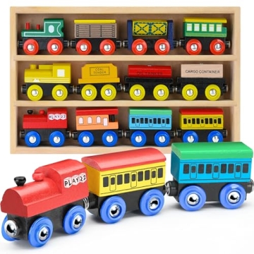 Engaging Wooden Train Set with 3 Magnetic Engines