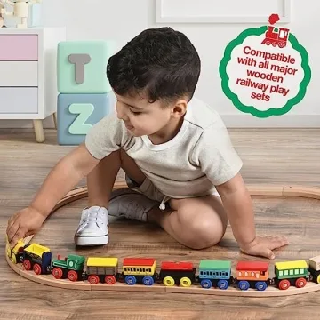 Engaging Wooden Train Set with 3 Magnetic Engines