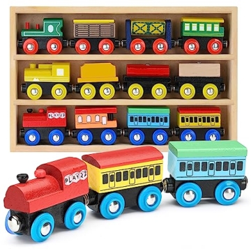 Engaging Wooden Train Set with 3 Magnetic Engines