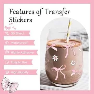 AFRITEE UV DTF Cup Wrap - 8 Sheets Cute Cherry UV DTF Cup Wraps for 16 oz Glass Water Bottle, Pink Bow Uvdtf Transfer Stickers for Girls DIY Craft Decorations, Creative Gifts for Girlfriend