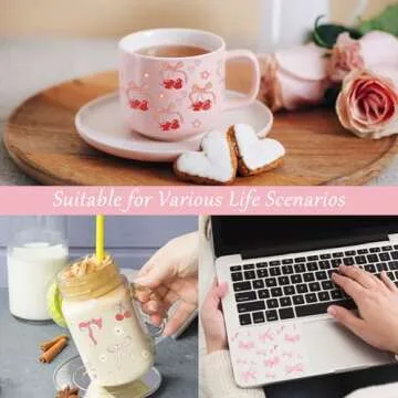 AFRITEE UV DTF Cup Wrap - 8 Sheets Cute Cherry UV DTF Cup Wraps for 16 oz Glass Water Bottle, Pink Bow Uvdtf Transfer Stickers for Girls DIY Craft Decorations, Creative Gifts for Girlfriend