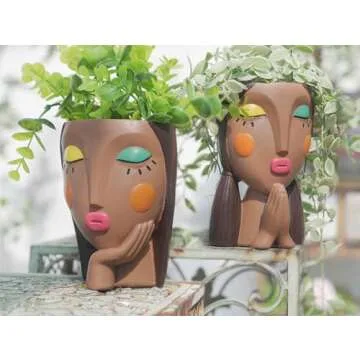 Saysmile Unique Resin Face Planter Pots for Indoor Plants