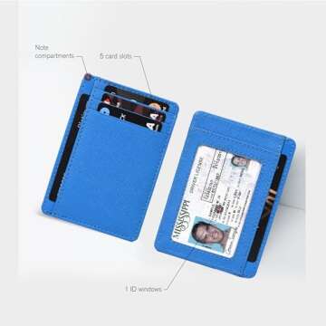Sleek Leather Wallet | Blue | Gift For Him And Her | RFID Protected | Front Pocket | Multiple Card S...