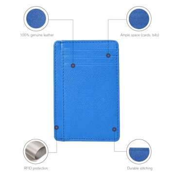 Sleek Leather Wallet | Blue | Gift For Him And Her | RFID Protected | Front Pocket | Multiple Card Slots | 1 ID Slot