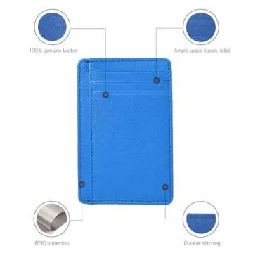 Sleek Leather Wallet | Blue | Gift For Him And Her | RFID Protected | Front Pocket | Multiple Card Slots | 1 ID Slot