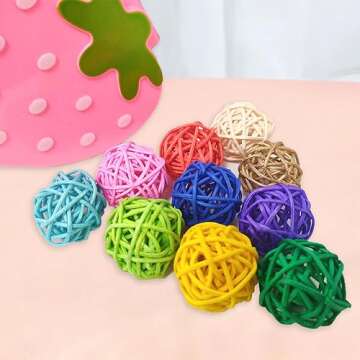 10 Pack Rattan Balls 1.2 inch Colored Wicker Ball Birds Quaker Parrot Parakeet Chewing pet bite Ball for Budgies Conures Hamsters Ball Orbs Crafts DIY Accessories vase fillers