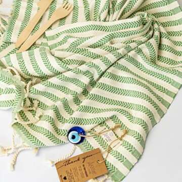 Ange d'Or Lucky Turkish Hand Towel Set of 2| 100% Cotton 39 x 19 Inches | Decorative Peshtemal Hand Towels for Bathroom | for Hand, Face, Hair, Gym, Yoga, Tea, Kitchen and Bath (Green)