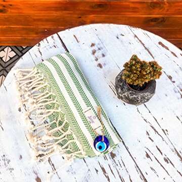 Ange d'Or Lucky Turkish Hand Towel Set of 2| 100% Cotton 39 x 19 Inches | Decorative Peshtemal Hand Towels for Bathroom | for Hand, Face, Hair, Gym, Yoga, Tea, Kitchen and Bath (Green)