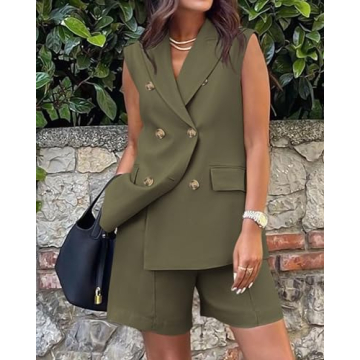 BTFBM Women’s Casual Sleek Blazer Vest Shorts Set