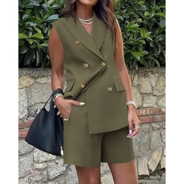 BTFBM Women’s Casual Sleek Blazer Vest Shorts Set