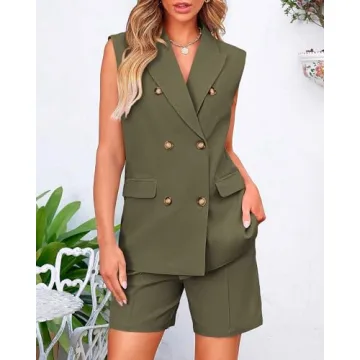 BTFBM Women’s Casual Sleek Blazer Vest Shorts Set