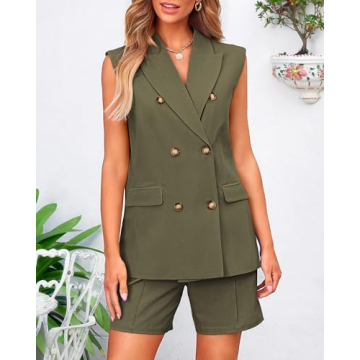 BTFBM Women’s Casual Sleek Blazer Vest Shorts Set