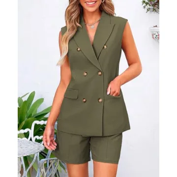 BTFBM Women’s Casual Sleek Blazer Vest Shorts Set