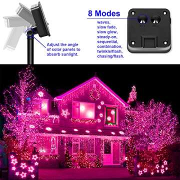 YAOZHOU Solar Christmas String Lights Pink Outdoor Waterproof 100 LED（2 Pack） 8 Modes Copper String Lights Fairy Lights for Valentines Day Garden, Patio, Fence, Balcony, Outdoors(Pink 2pcs
