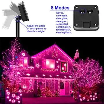 YAOZHOU Solar Christmas String Lights Pink Outdoor Waterproof 100 LED（2 Pack） 8 Modes Copper String Lights Fairy Lights for Valentines Day Garden, Patio, Fence, Balcony, Outdoors(Pink 2pcs