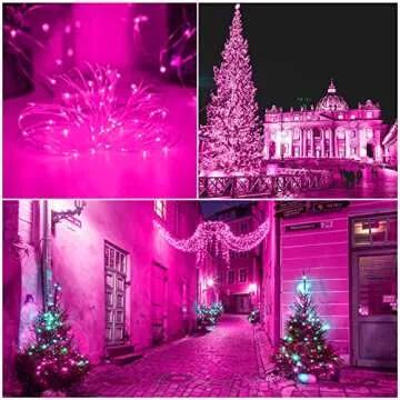 YAOZHOU Solar Christmas String Lights Pink Outdoor Waterproof 100 LED（2 Pack） 8 Modes Copper String Lights Fairy Lights for Valentines Day Garden, Patio, Fence, Balcony, Outdoors(Pink 2pcs