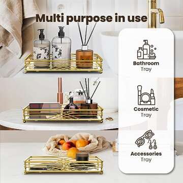 ADDFIT HOUSE Vanity Jewelry Decor Mirror Tray - Bathroom Tray, Large Cosmetic & Perfume Organizer fo...
