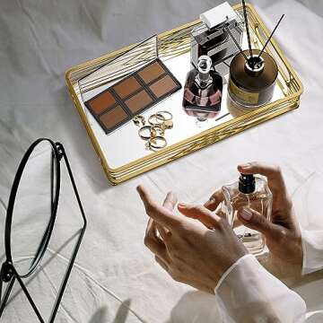 ADDFIT HOUSE Vanity Jewelry Decor Mirror Tray - Bathroom Tray, Large Cosmetic & Perfume Organizer for Bathroom Counter. Premium Metal & Glass Decorative Storage Tray for Makeup & Accessories