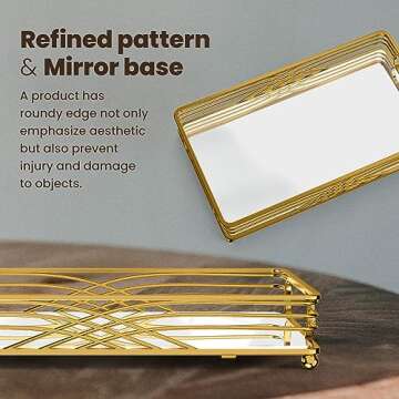ADDFIT HOUSE Vanity Jewelry Decor Mirror Tray - Bathroom Tray, Large Cosmetic & Perfume Organizer for Bathroom Counter. Premium Metal & Glass Decorative Storage Tray for Makeup & Accessories