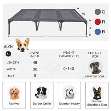 suddus Elevated Dog Bed Waterproof Outdoor, Portable Raised Dog Bed, Dog Bed Off The Floor, Dog Bed Easy Clean Indoor or Outdoor Use, X-Large, Grey