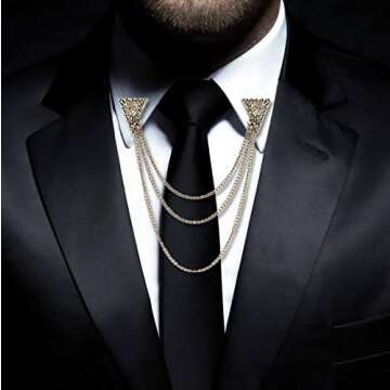 IEFIEL Men's Elegant Neck Tie Tassel Brooch Lapel Pin Buckle Royal Badge with Chains for Shirt Tie Hat Scarf Suit Tuxedo