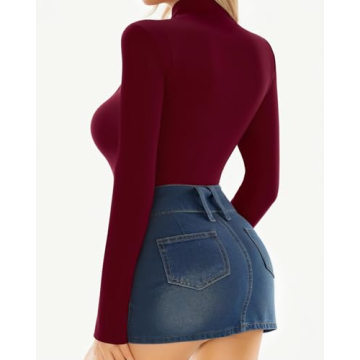 MANGOPOP Women's Long Sleeve Mock Turtle Bodysuit