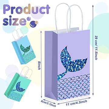 Zonon Mermaid Party Favors Bags Treats Goodie Candy Bags Set Princess Theme Party Gift Paper Bags Storage Portable for Birthday Baby Shower Pool Party Favors Supplies (24 Pcs)