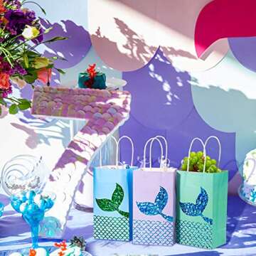 Zonon Mermaid Party Favors Bags Treats Goodie Candy Bags Set Princess Theme Party Gift Paper Bags Storage Portable for Birthday Baby Shower Pool Party Favors Supplies (24 Pcs)