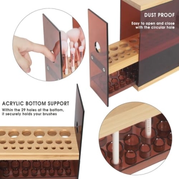 Elegant Bamboo Brush Holder for Organized Beauty Tools - 29 Holes