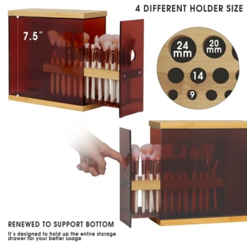 Elegant Bamboo Brush Holder for Organized Beauty Tools - 29 Holes