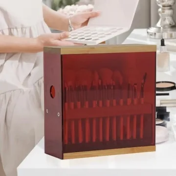 Elegant Bamboo Brush Holder for Organized Beauty Tools - 29 Holes