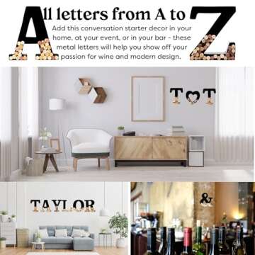 will's Metal Wine Cork Holder - Letters A to Z | Modern Housewarming Gift, Home Bar Decor Wine Gift, Wine Bar Decor, Wedding Registry Items | Large Wall Art | Wine Gifts for Women, Black Large (A)