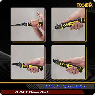 TOOLAN: 8-In-1 Multi Blades Hand Saw, Drywall Cutter Saw. Hacksaw. Long Blade Hand Saw, Jab Saw, For Cutting Drywall, Sheetrock, Wood, Metel, Plastic, Plywood. Blade Quick Change Mechanism.