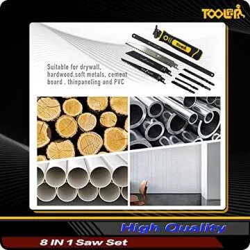 TOOLAN: 8-In-1 Multi Blades Hand Saw, Drywall Cutter Saw. Hacksaw. Long Blade Hand Saw, Jab Saw, For Cutting Drywall, Sheetrock, Wood, Metel, Plastic, Plywood. Blade Quick Change Mechanism.