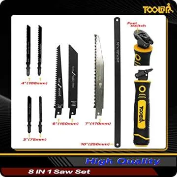 TOOLAN: 8-In-1 Multi Blades Hand Saw, Drywall Cutter Saw. Hacksaw. Long Blade Hand Saw, Jab Saw, For Cutting Drywall, Sheetrock, Wood, Metel, Plastic, Plywood. Blade Quick Change Mechanism.