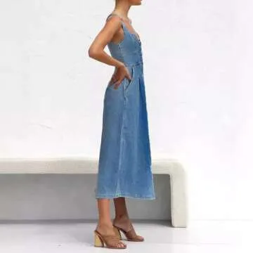 cffvdiz Women's Sexy Strap Maxi Denim Dress