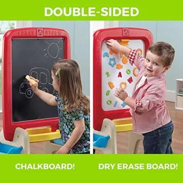 Step2 All Around Easel for Two, Kids Activity Table, Double-Sided Art Board, Made of Durable Plastic, Includes 94-Piece Soft Foam Magnets, For Toddlers 3+ Years Old