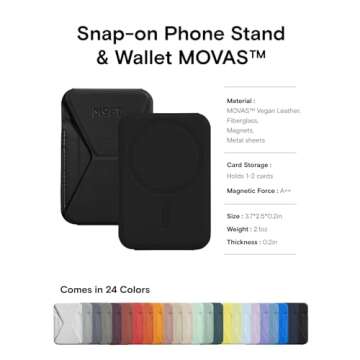MOFT Magnetic Wallet Stand Compatible with iPhone 16/15/14/13/12 Series, Angle Adjustment & Magsafe Compatible MOVAS Phone Stand,Jet Black