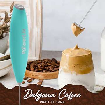 PowerLix Powerful Handheld Milk Frother With Stand Battery Operated Foam Maker Frother Wand For Coff...