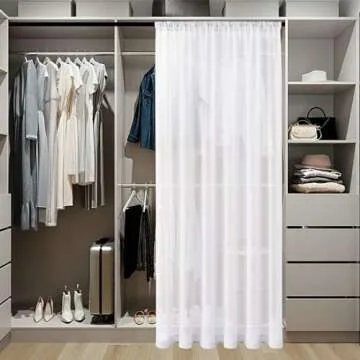 Tollpiz Sheer Door Curtains Closet Linen Textured Curtains Sheer Doorway Light Filtering Voile Rod French Door Pocket Curtain Patio Glass Door, 25 x 72 inches Long, White, Set of 1 Panel